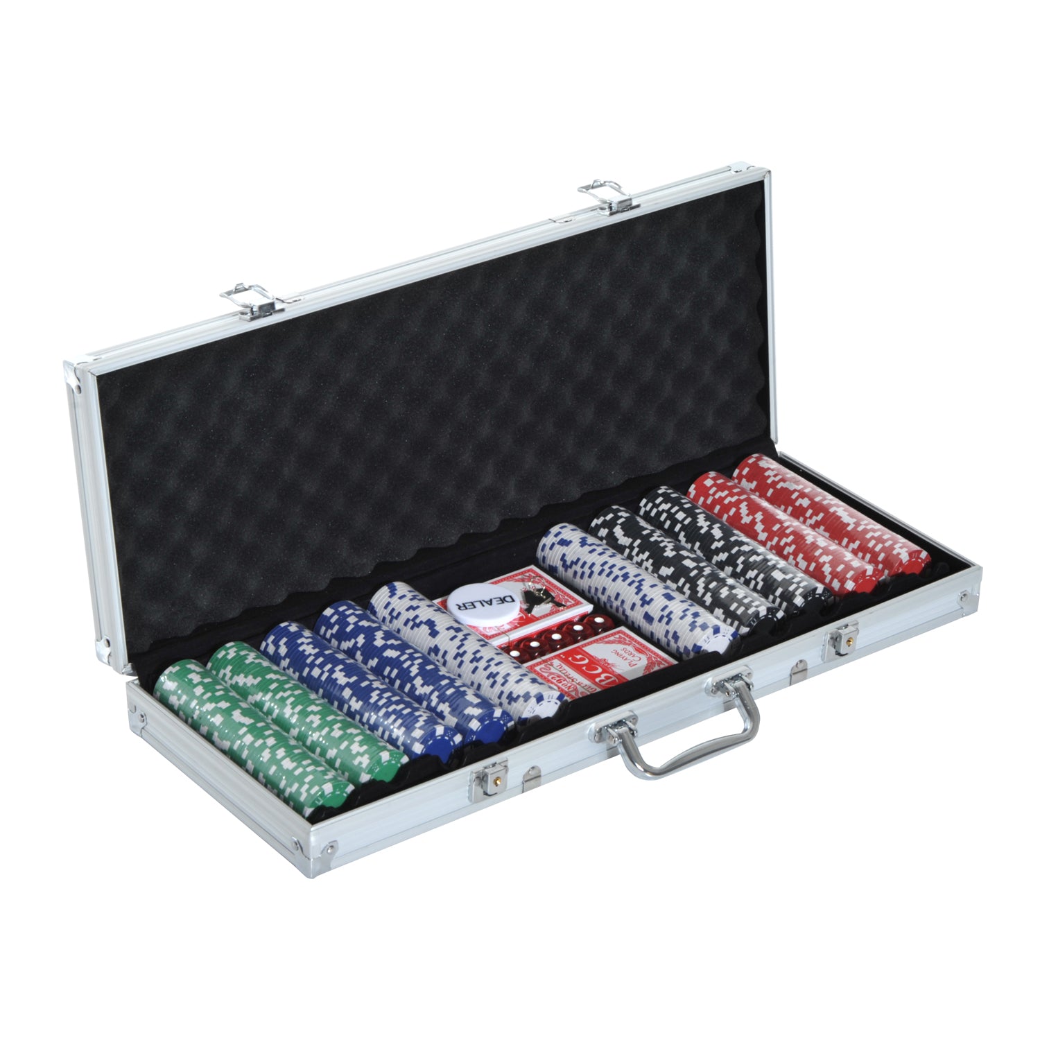 HOMCOM Pokerkoffer Pokerset 500 Pokerchips 2 Kartenspiele 5 Würfel im Alukoffer 55,5x22x6,5cm für Pokerabende & Spieleabende   Aosom.de