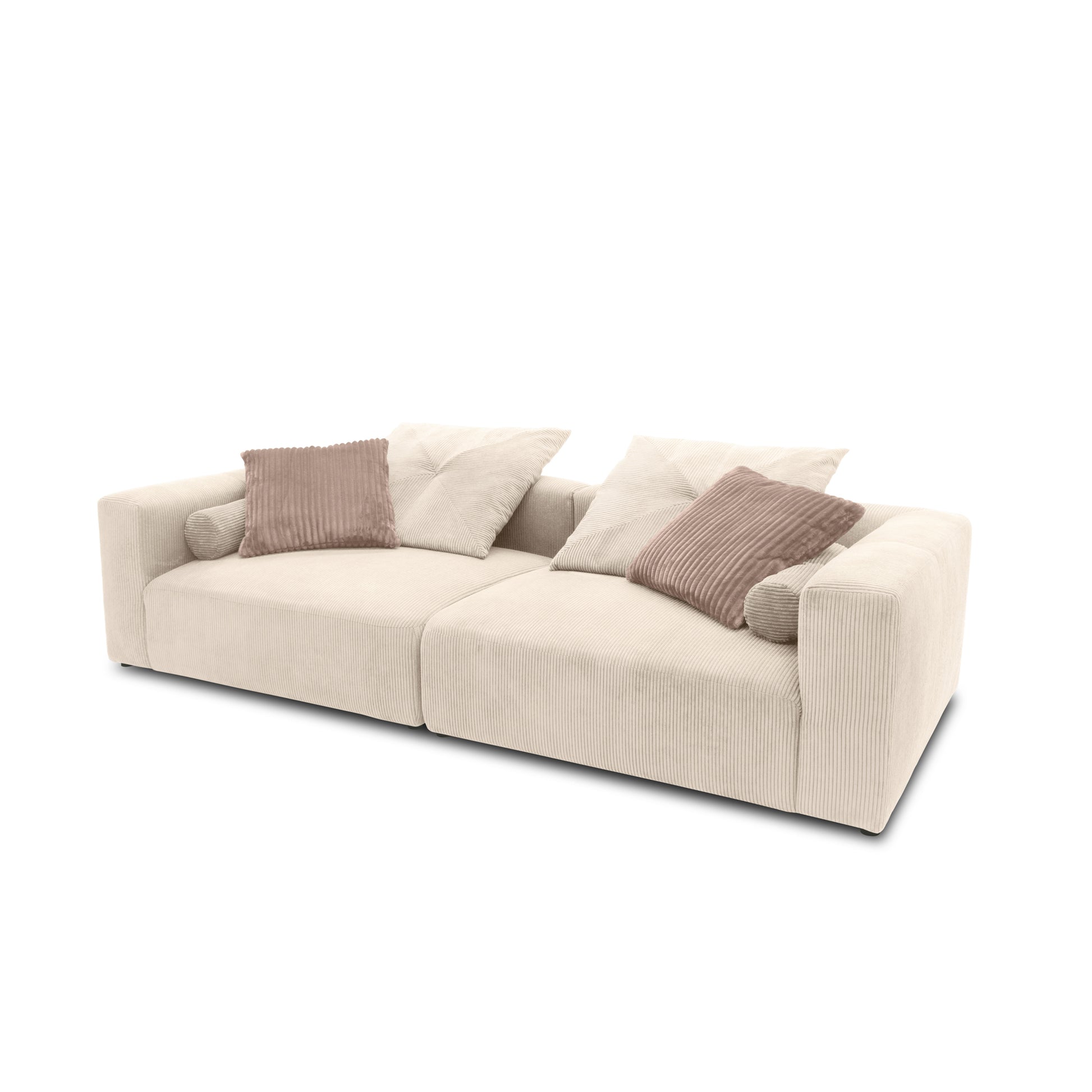 Bigsofa 800008, 2-Sitzer in Cord, mit Filzgleitern, 2er Couch, 304 x 135 x 69 (BxTxH), creme   Aosom