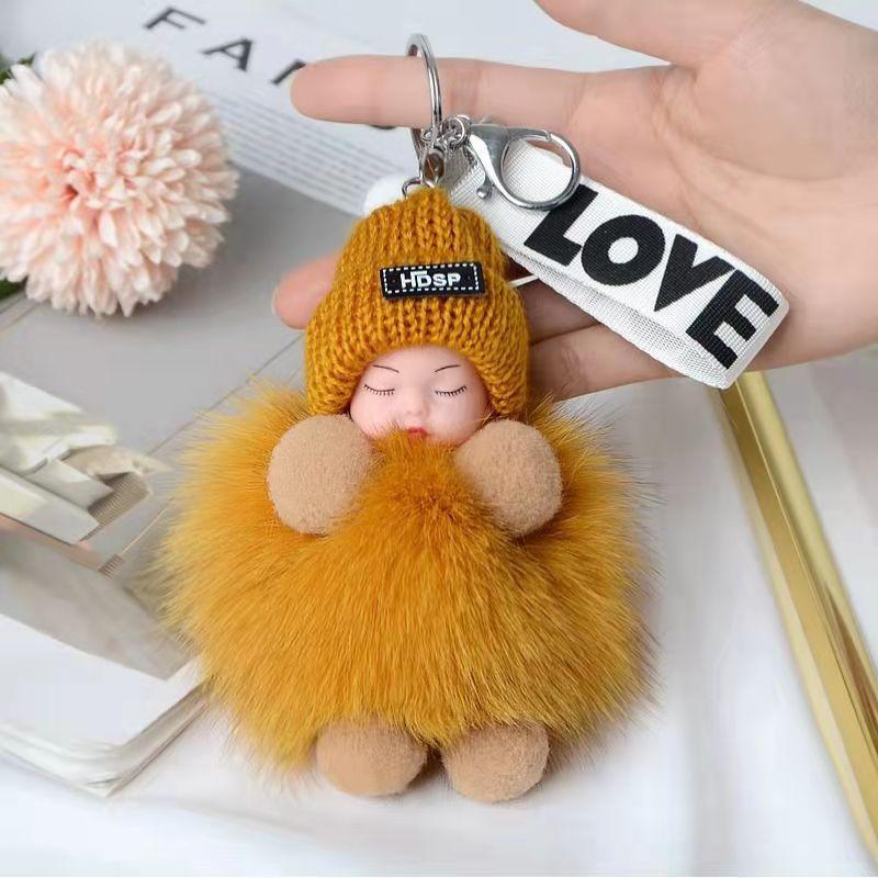 9 CM Schönheit Für Dame Schöne Mädchen Tasche Anhänger Plüsch Puppe Auto Schlüsselanhänger Anhänger beige