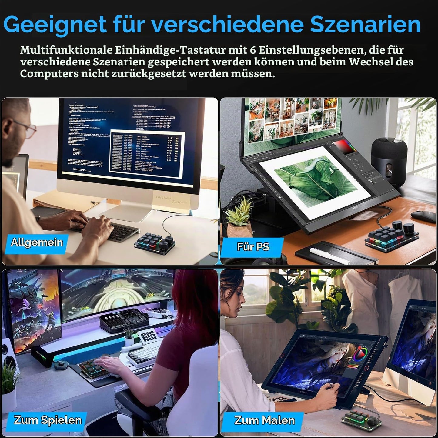 Koolertron 4 Tasten Programmierbare Tastatur Tragbar Mini mit Drehknopf