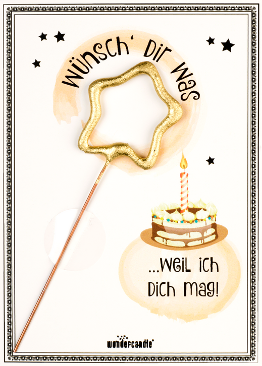 Wünsch Dir was Torte gold Mini Wunderkerze auf Karte