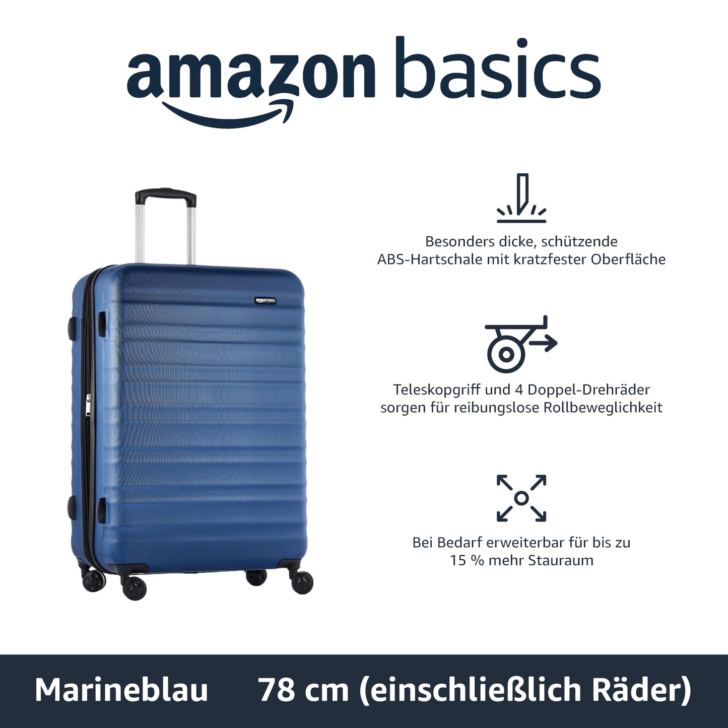 Amazon Basics Hartschalen Kofferset - 3-teiliges Set (55, 68, 78 cm)