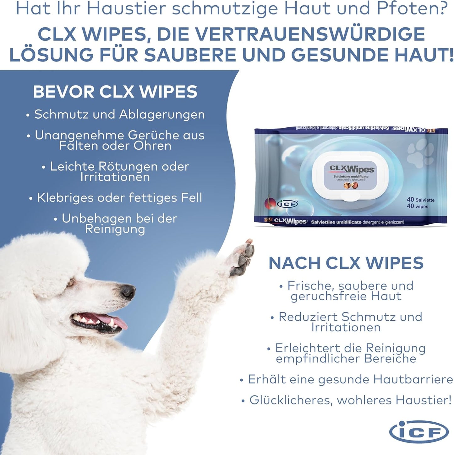 CLX Haustier-Tücher | Sanfte Reinigungstücher für Hunde, Katzen & Kleintiere