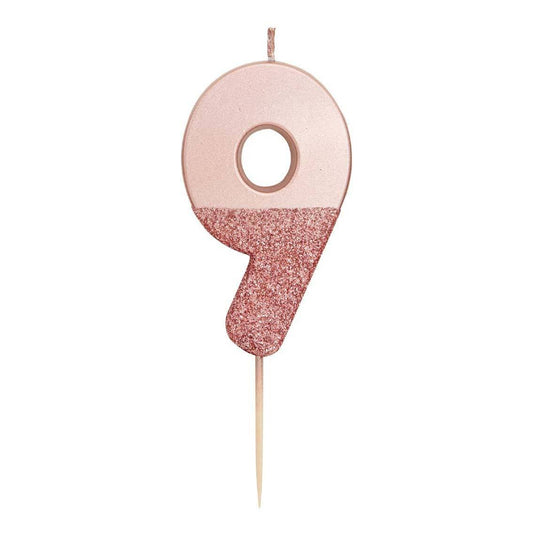 Zahlenkerze roségold 9