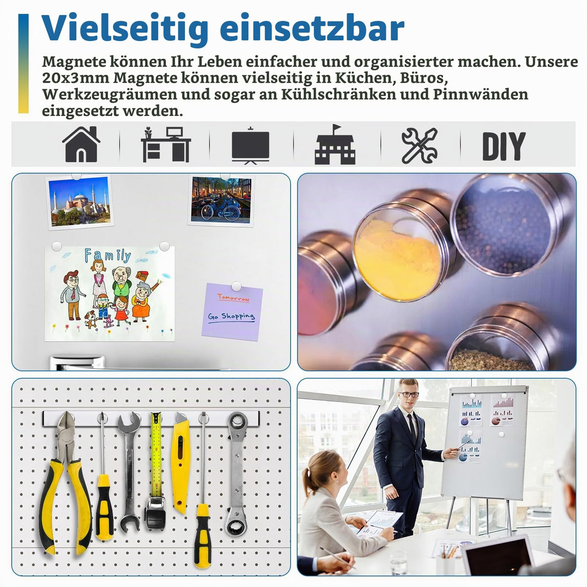 Wukong Schwarz Neodym Magnete Selbstklebend Extra Stark 20x3mm | 6 Stück, Mini Runde Magnete Heavy Duty für Magnettafel Whiteboard Kühlschrank
