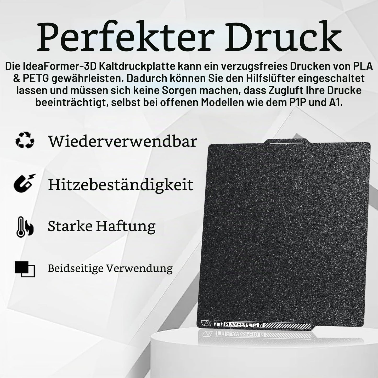 IdeaFormer Doppelseitig Schwarz Texturiert PEI Federstahl-Druckplatte alle Größen