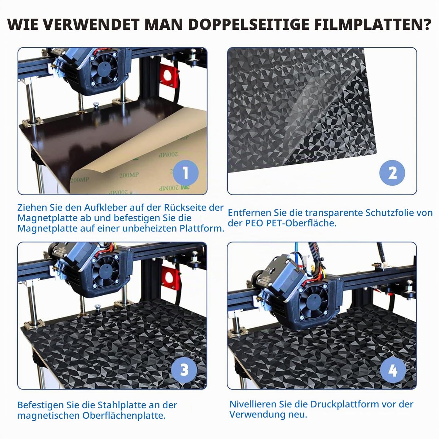 IdeaFormer Doppelseitig Schwarz Texturiert PEI Federstahl-Druckplatte alle Größen