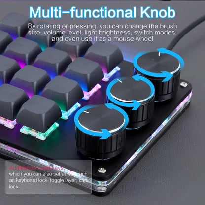 Koolertron 4 Tasten Programmierbare Tastatur Tragbar Mini mit Drehknopf