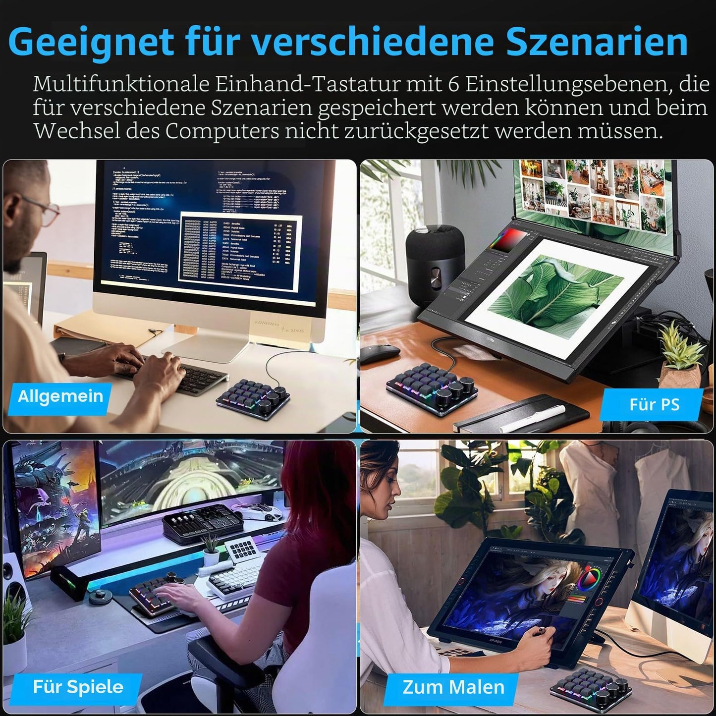 Koolertron 4 Tasten Programmierbare Tastatur Tragbar Mini mit Drehknopf