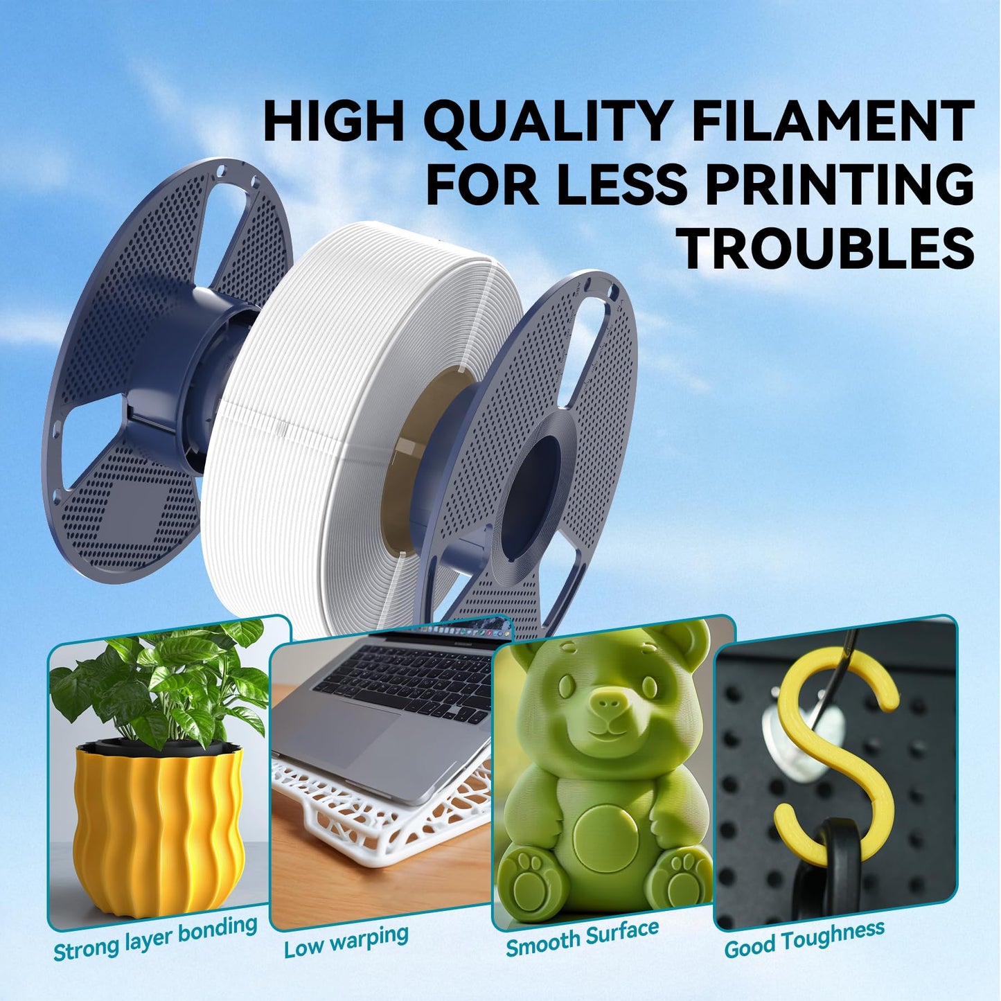 SUNLU PLA Filament 1.75mm, 3D Drucker Filament PLA Schwarz, Maßgenauigkeit +/- 0,02mm 1KG Spule