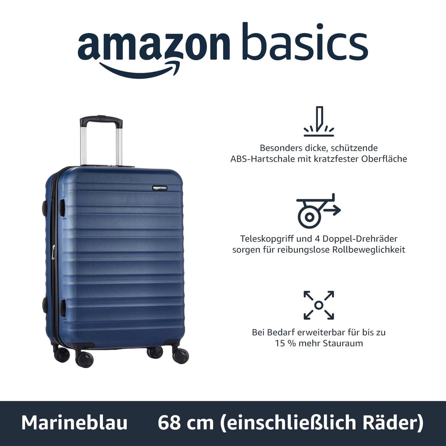 Amazon Basics Hartschalen Kofferset - 3-teiliges Set (55, 68, 78 cm)