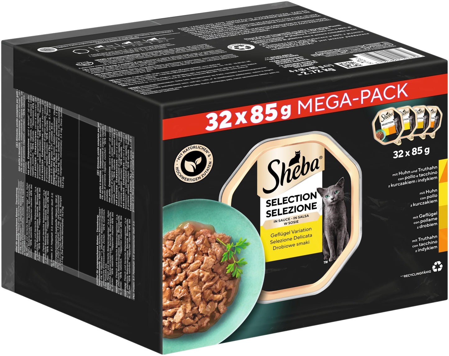 SHEBA Adult Katzenfutter nass - 32x85g Schalen - Geflügel in Sauce - Großpackung