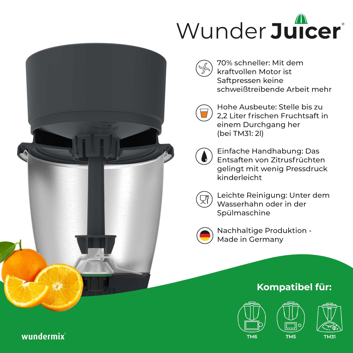 Wundermix - WunderJuicer® Saftpresse für Thermomix TM6, TM5 & TM31 • Zitruspresse & Entsafter • Made in Germany