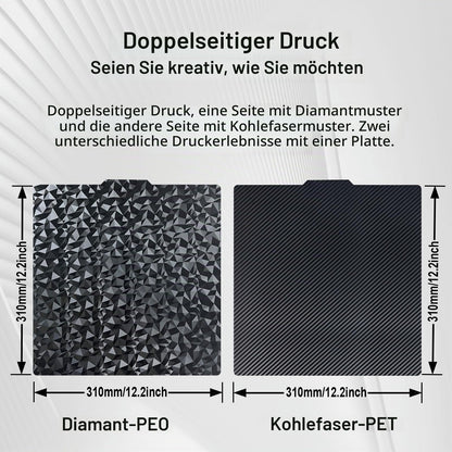 IdeaFormer Doppelseitig Schwarz Texturiert PEI Federstahl-Druckplatte alle Größen