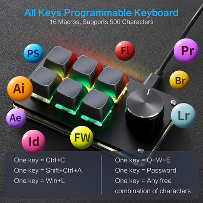 Koolertron 4 Tasten Programmierbare Tastatur Tragbar Mini mit Drehknopf