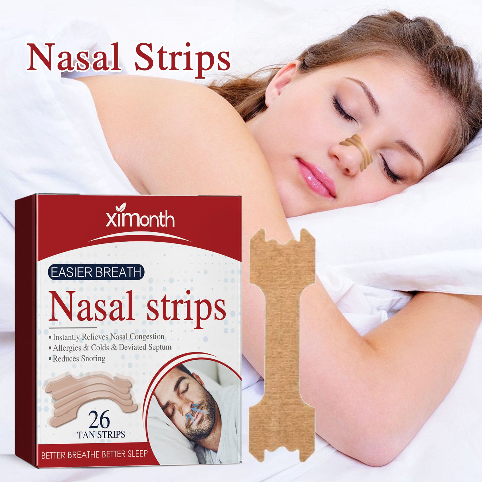 XiMonth Nursing Nose Strips, Bad Sleep At Night, Snoring, Snoring Care Nose Strips