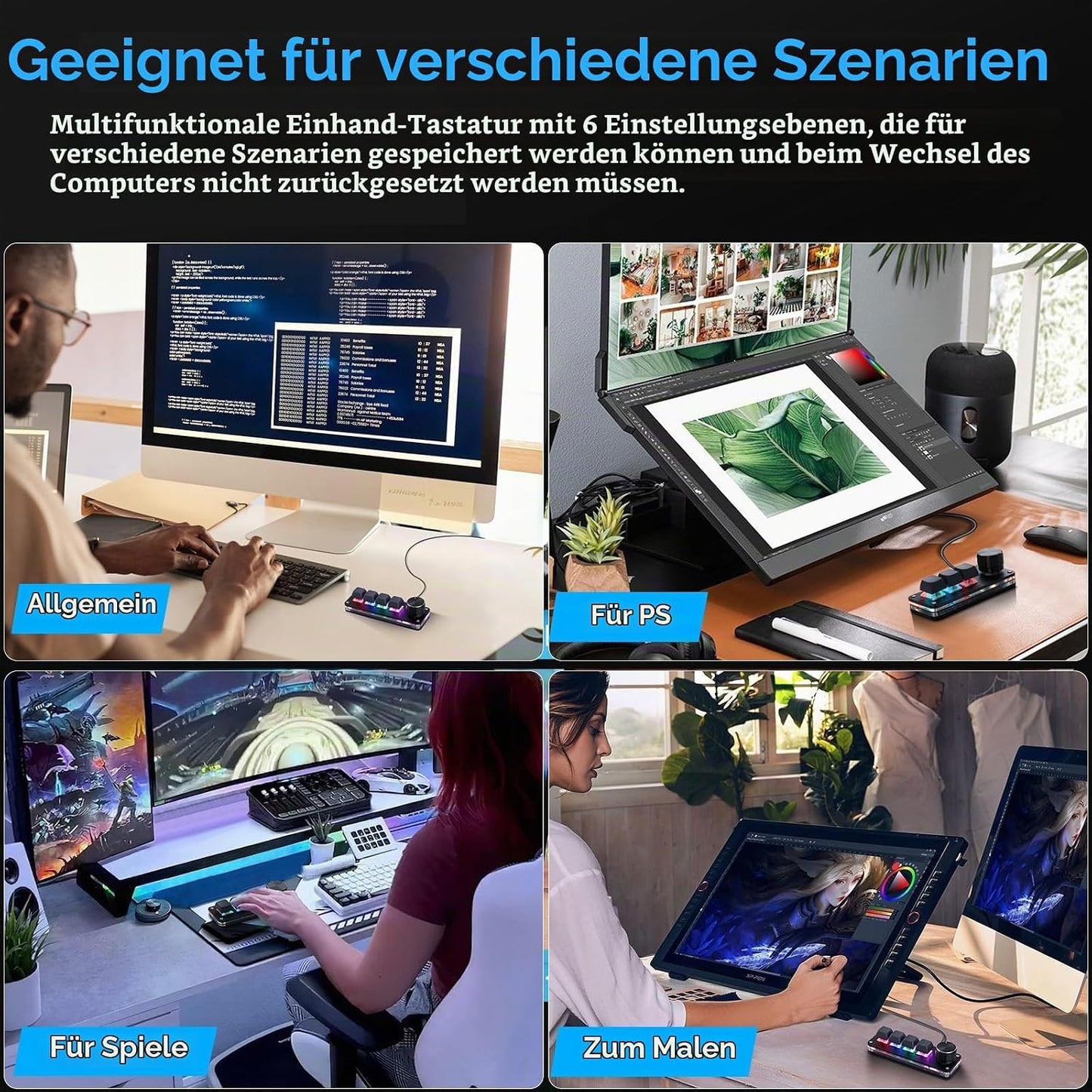 Koolertron 4 Tasten Programmierbare Tastatur Tragbar Mini mit Drehknopf