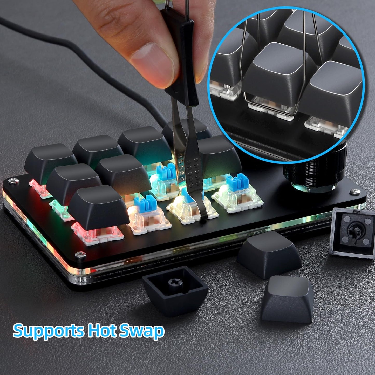Koolertron 4 Tasten Programmierbare Tastatur Tragbar Mini mit Drehknopf