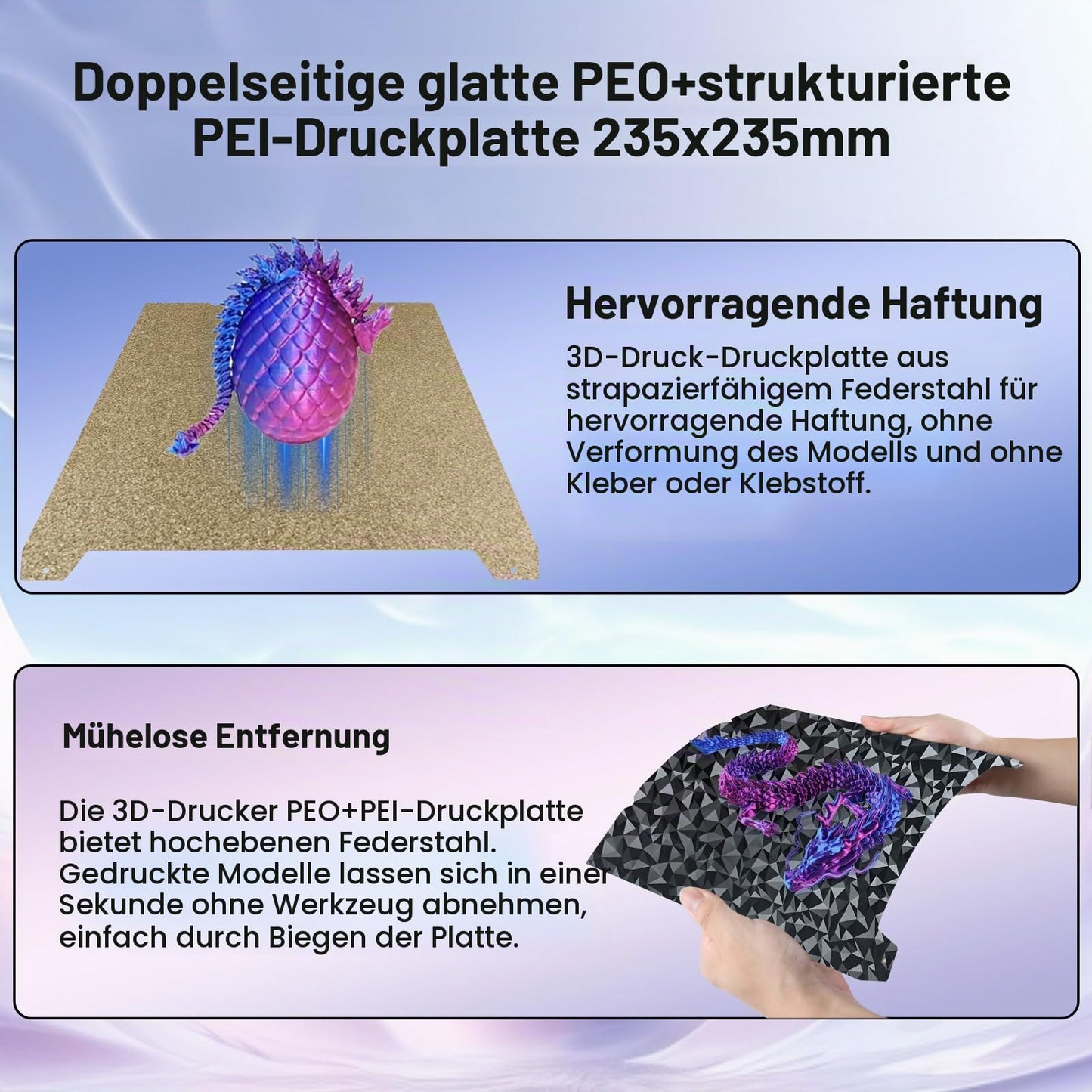 IdeaFormer Doppelseitig Schwarz Texturiert PEI Federstahl-Druckplatte alle Größen