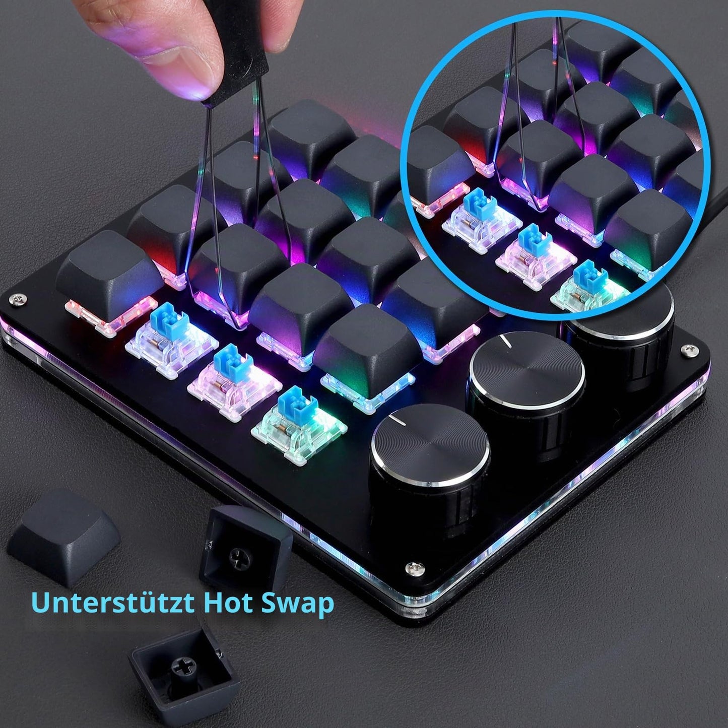 Koolertron 4 Tasten Programmierbare Tastatur Tragbar Mini mit Drehknopf