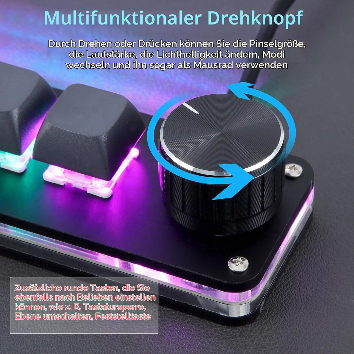 Koolertron 4 Tasten Programmierbare Tastatur Tragbar Mini mit Drehknopf