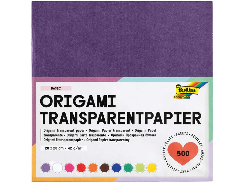 Folia Origami Transparentpapier, 20x20 cm, farbig sortiert