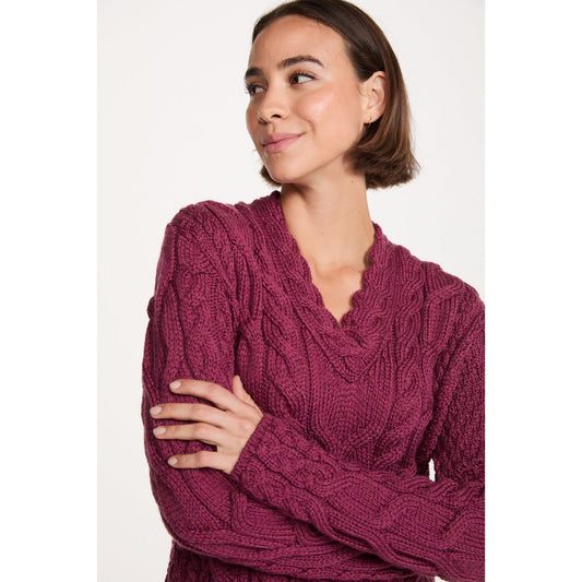 Tralee Ladies V-Neck Supersoft Merino Sweater - Berry