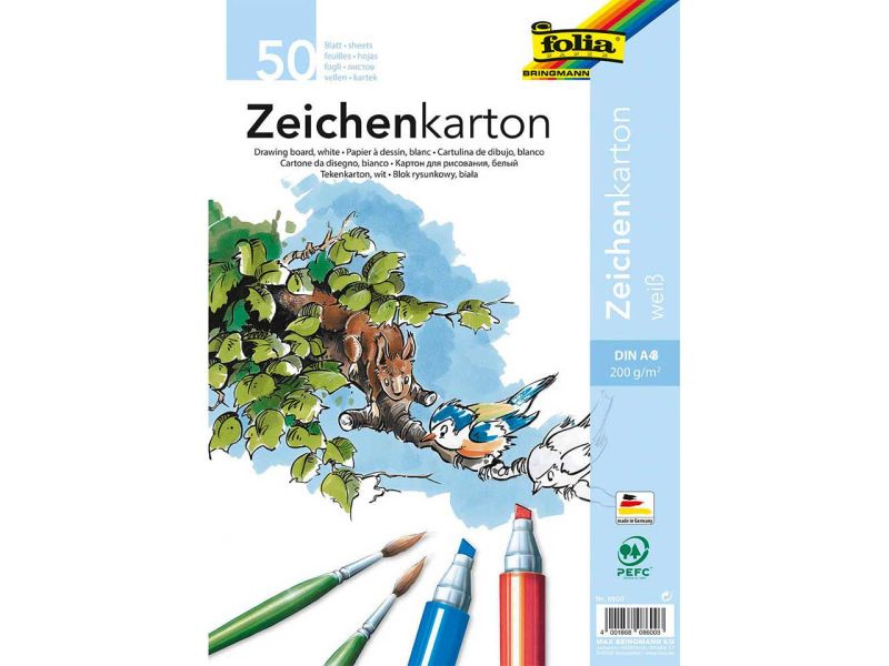 Folia Zeichenkarton, 200g/m², DIN A4, 50 Blatt, weiß