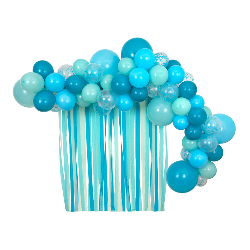 Ballongirlande blau mit Kreppbändern