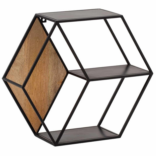 Wandregal 60x52x20 cm Mango Massivholz / Metall Hängeregal Industrial