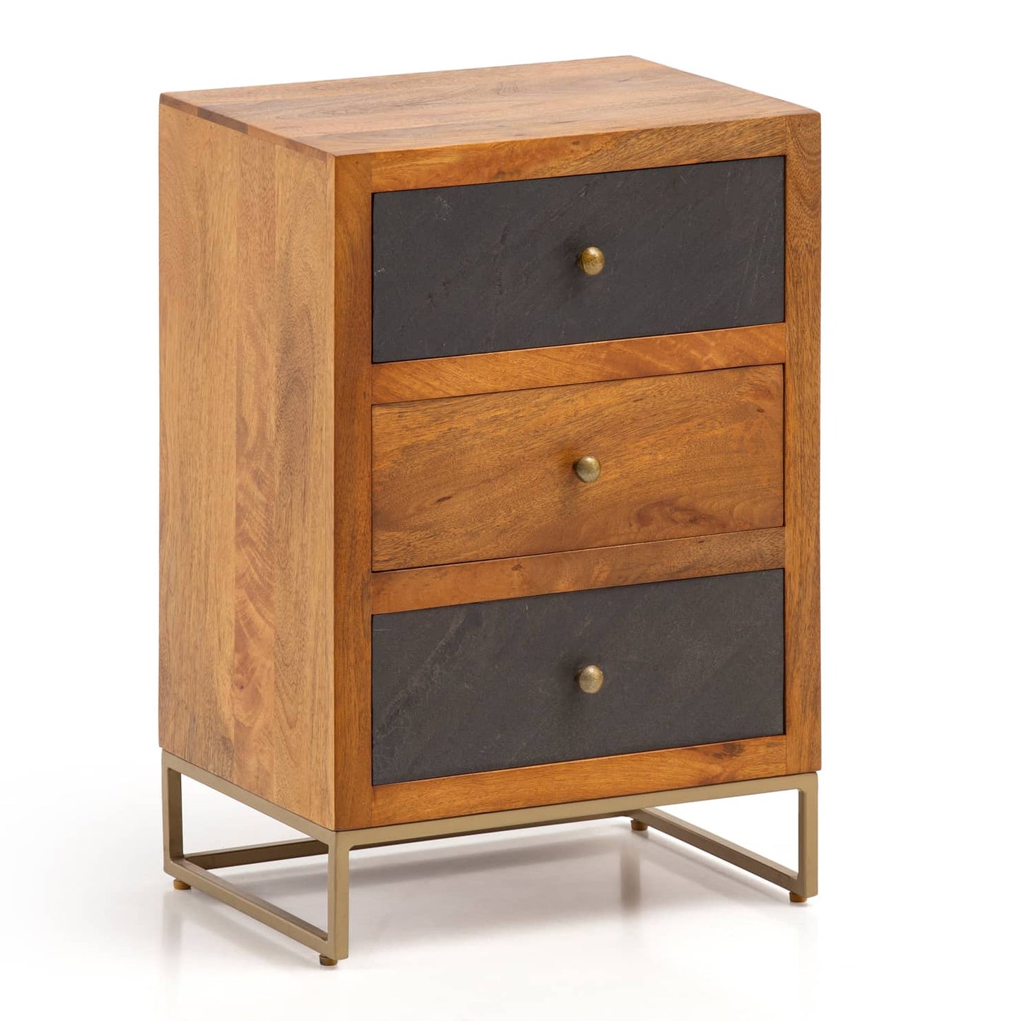 Nachttisch Mango Massivholz / Steinoptik 40x60x30 cm Nachtschrank Boxspringbett