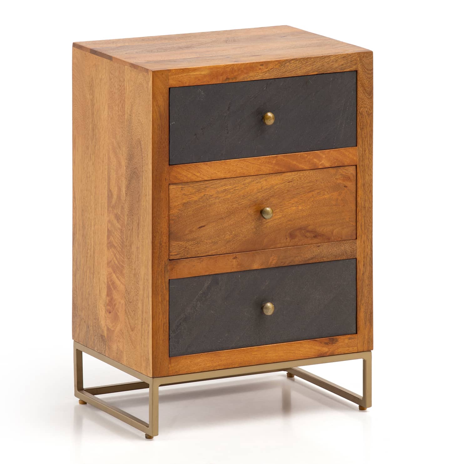 Nachttisch Mango Massivholz / Steinoptik 40x60x30 cm Nachtschrank Boxspringbett