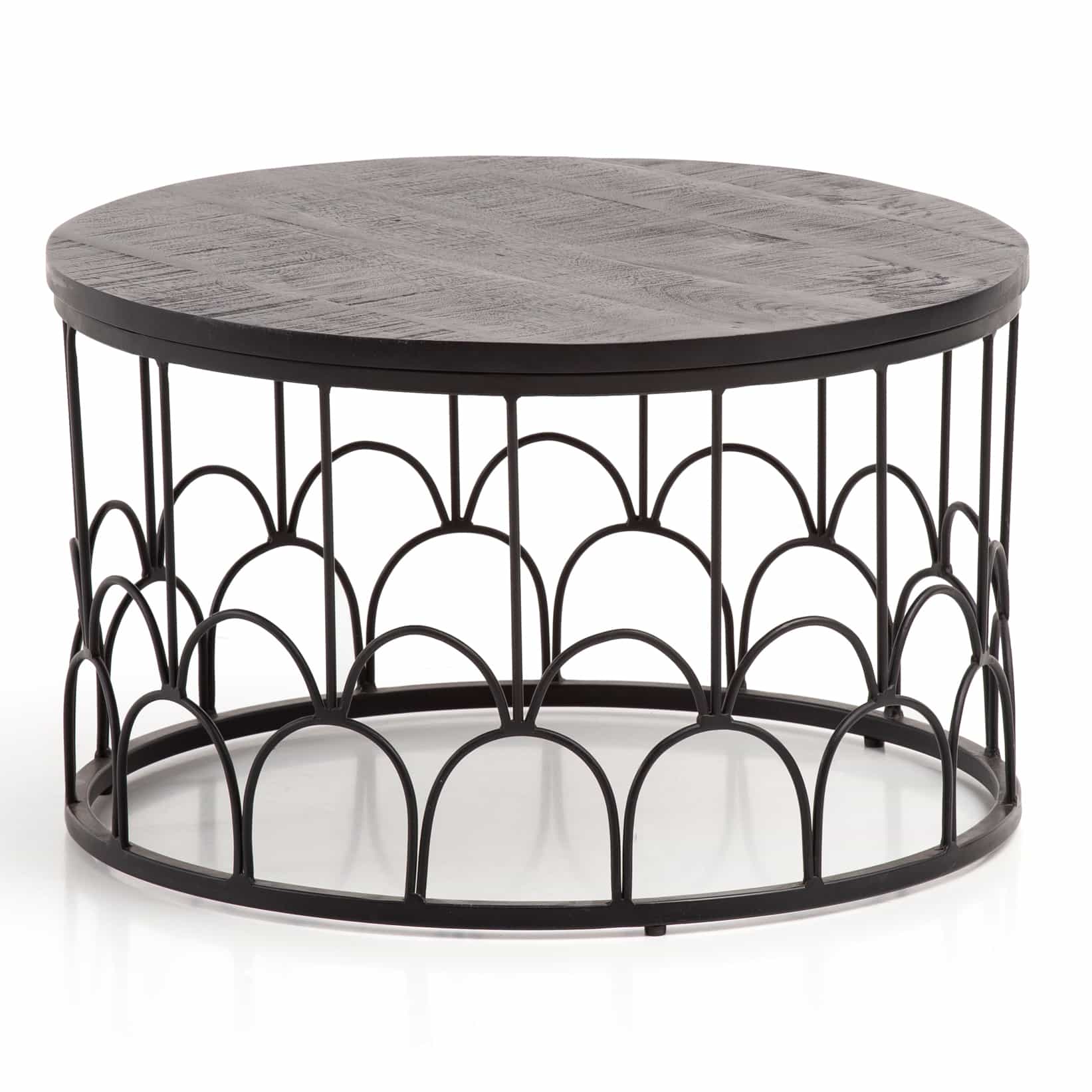 Couchtisch 60x60x36 cm Mango Massivholz / Metall Schwarz Sofatisch Rund