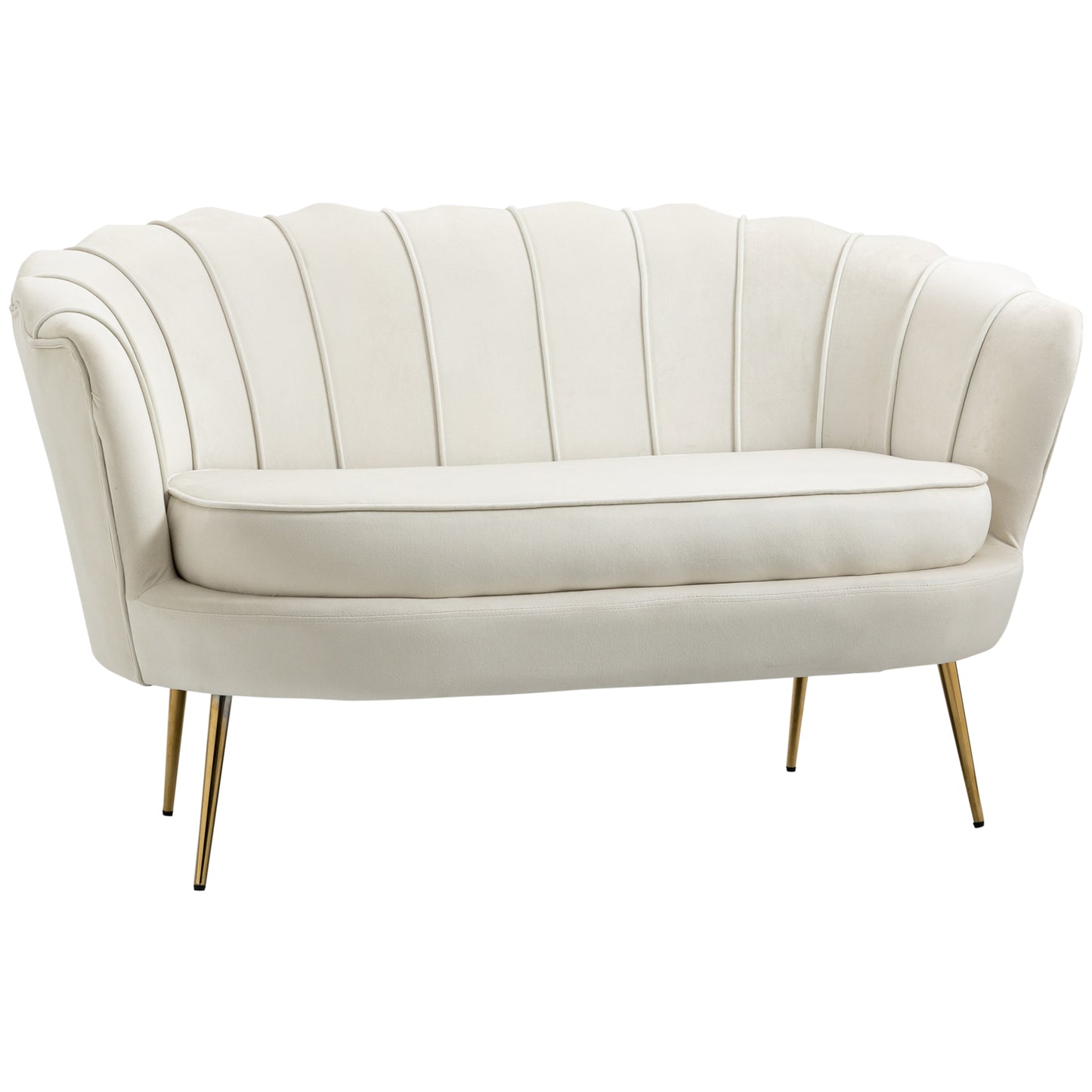 HOMCOM 2 Sitzer Sofa Couch Polstersofa Loveseat Armlehne Samt bis 150kg Wohnzimmer Schlafzimmer Creme 130x77x77cm   Aosom