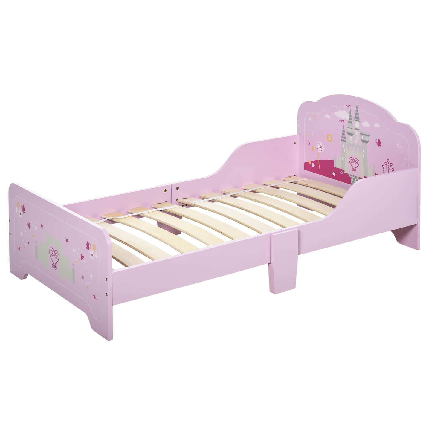 HOMCOM Kinderbett - Kinderbett Design Prinzessin Motiv Schloss - Lattenrost inklusive - MDF Sperrholz Rosa   Aosom