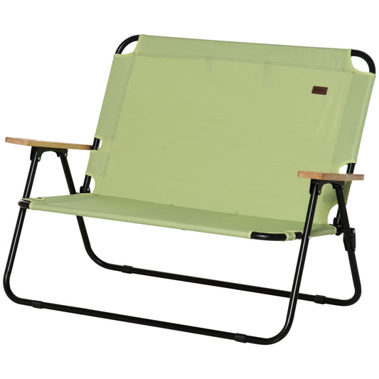 Outsunny Campingstuhl 2-Sitzer klappbar tragbar Gartenstuhl Regiestuhl Klappstuhl mit Getränkehalter für Outdoor Picknick Wandern max. Belastung 160 kg Hellgrün 114 x 67 x 80 cm   Aosom