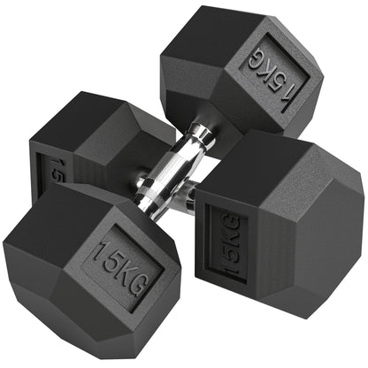 HOMCOM Hanteln mit gerändeltem Griff, Kurzhantel aus Gusseisen, 2 x 15kg, Kurzhanteln für Männer und Frauen, Dumbbell für Zuhause, Fitnessstudio, Krafttraining   Aosom