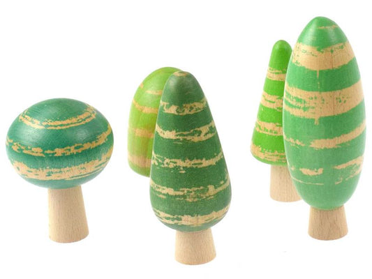 BAJO Wald-Set aus Holz, gestreifte Bäume, 5-tlg.
