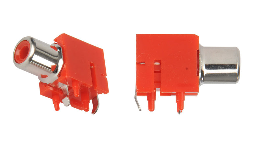 Cinch-Buchse, 1-polig, liegend, winkelprint, rot