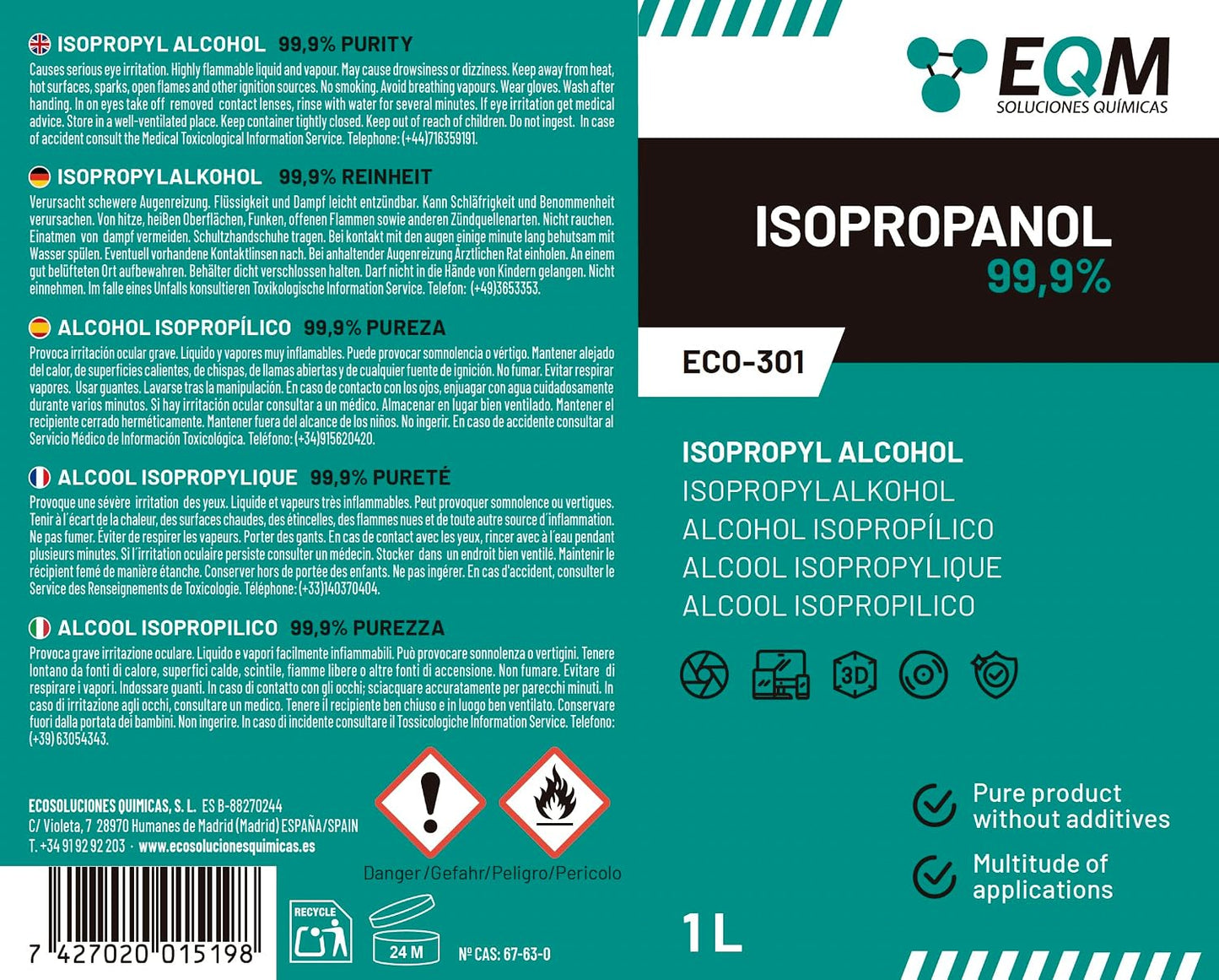 EQM - ECO-301 - Isopropylalkohol/Isopropanol 99.9% 1L