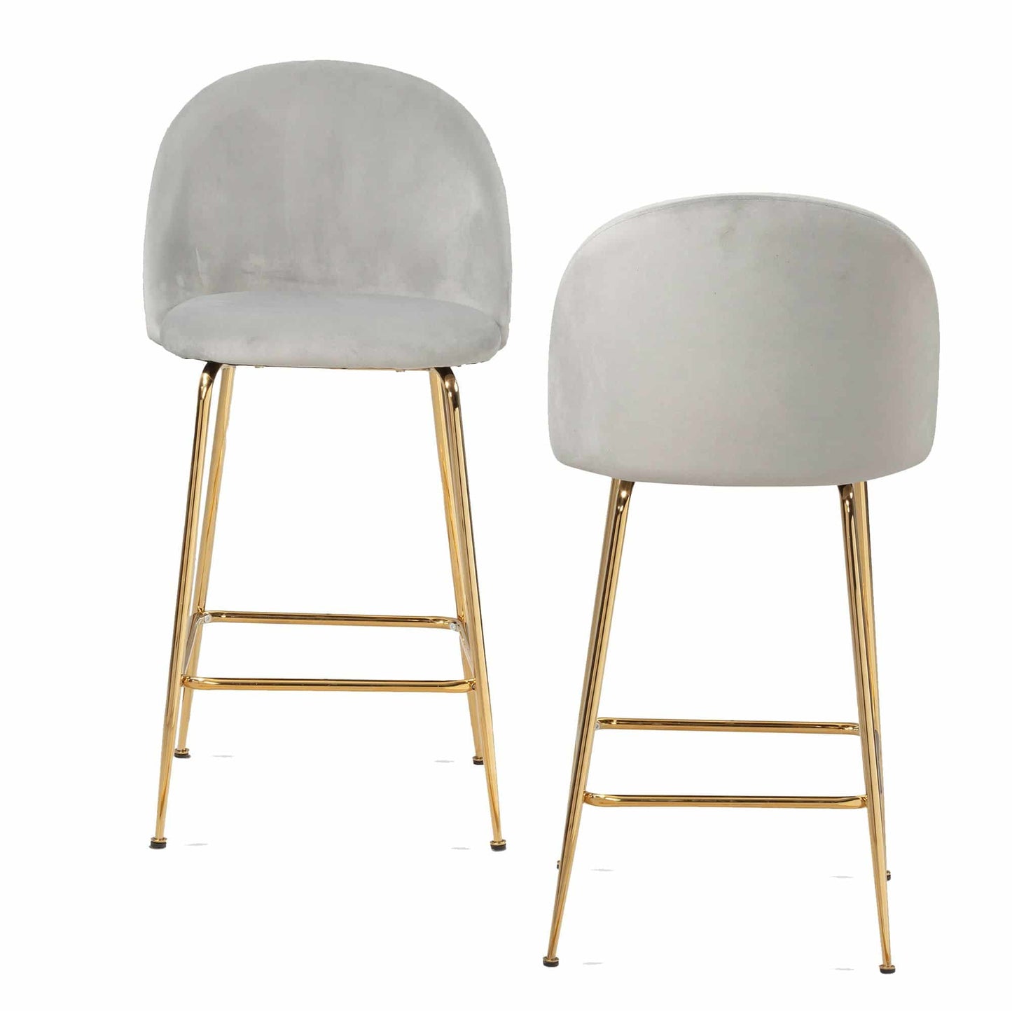 2er Set Barhocker Samt Grau Hocker mit Lehne &amp; goldenen Beinen