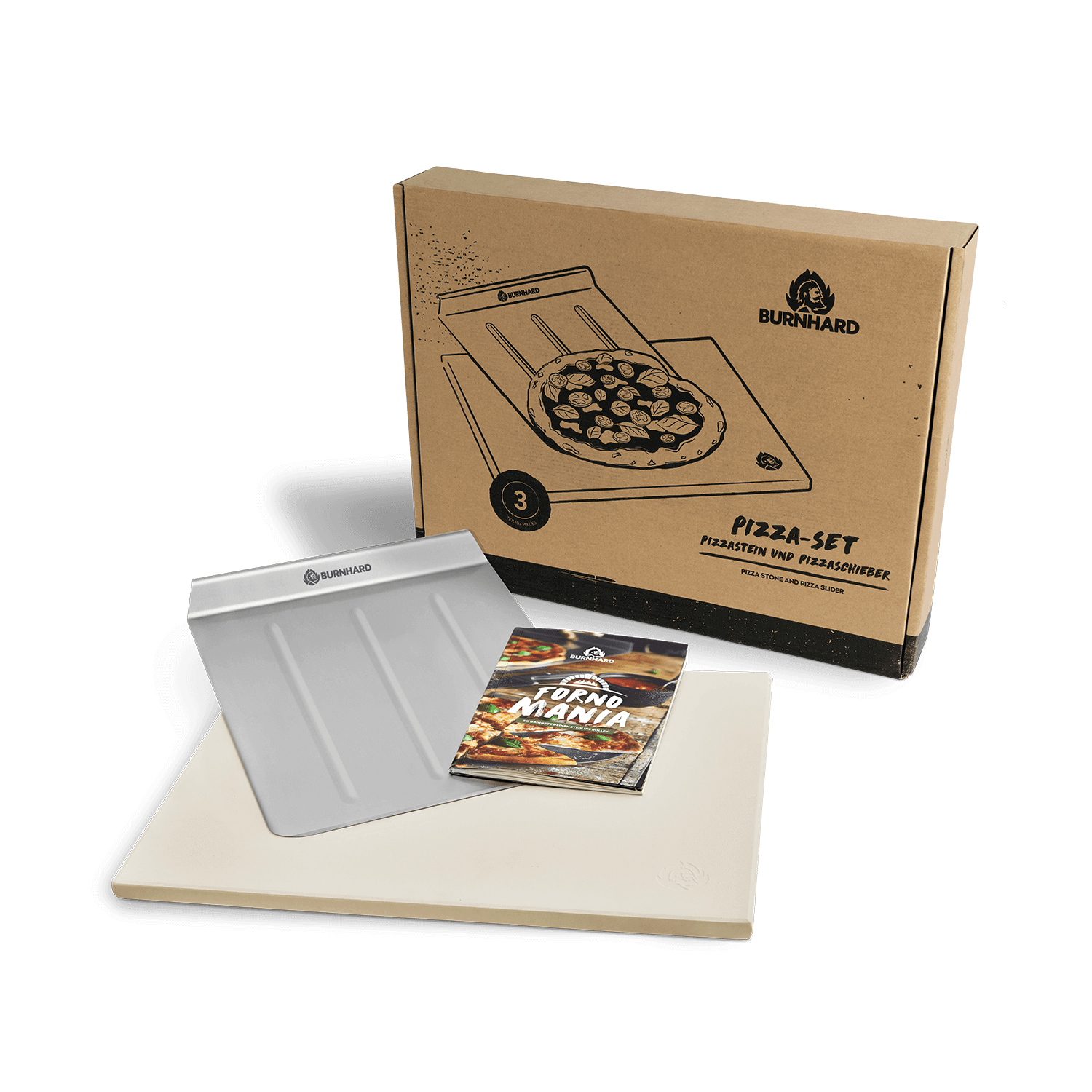 Universal Pizzastein rechteckig inkl. Schaufel