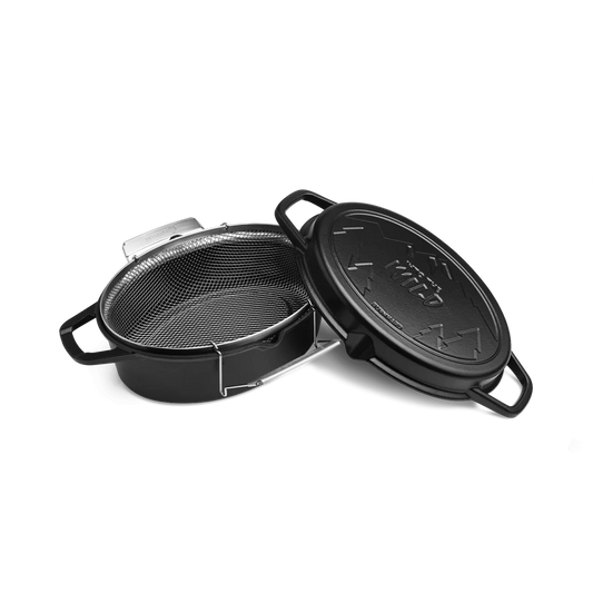 Gusseisenbräter mit Frittierkorb