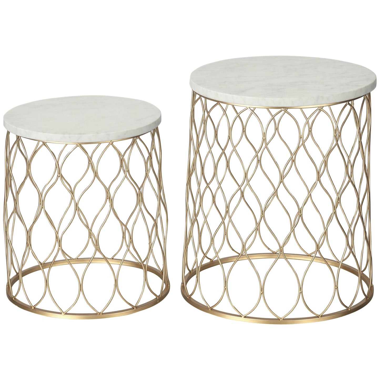 Outsunny 2er Set Gartentische Beistelltische Retro Drahtkorb Design Metallkorb Garten Satztisch Outdoor Ø41x46cm in Gold und Weiß   Aosom.de