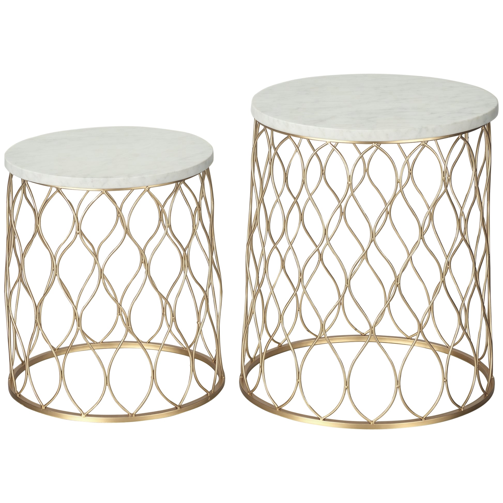 Outsunny 2er Set Gartentische Beistelltische Retro Drahtkorb Design Metallkorb Garten Satztisch Outdoor Ø41x46cm in Gold und Weiß   Aosom.de