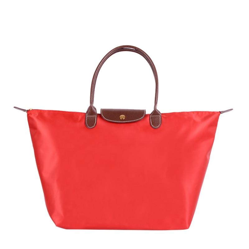 Neue Nylon Strand Tote Tasche Mode Frauen Handtasche Tote Oxford Schulter Taschen Weibliche Wasserdichte Knödel Falten Einkaufstasche 2024 M rot