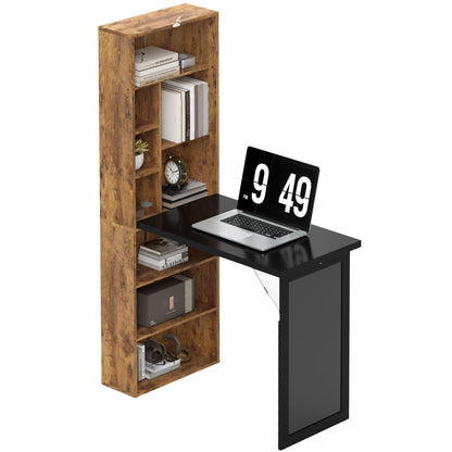 HOMCOM Klappbarer Computertisch mit Bücherregal, Arbeitsplatz, Tafel, 9 offenen Fächern und verstellbarem Regal, Schreibtisch für Schlafzimmer, Studio, 98x51x153cm, Braun   Aosom