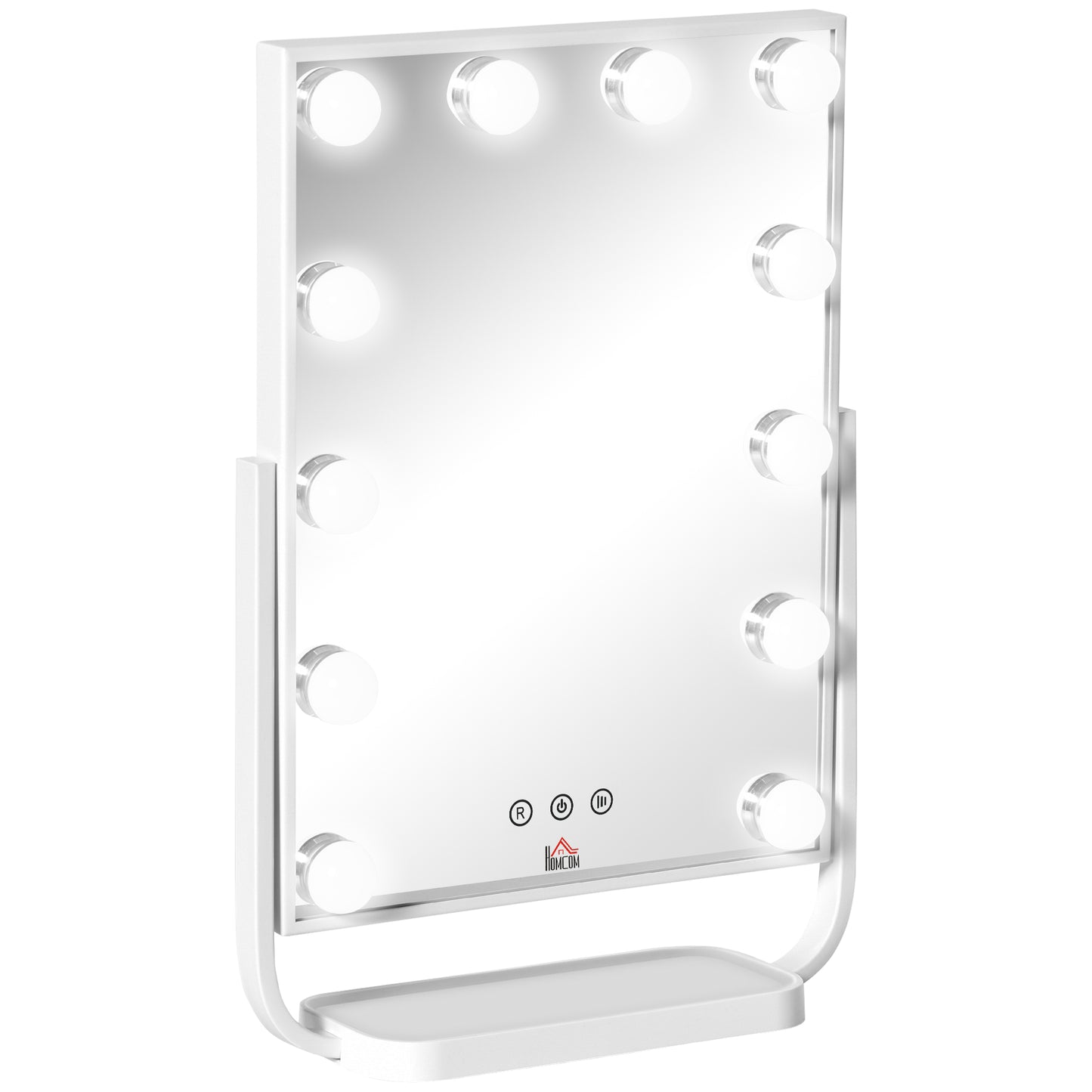 HOMCOM Hollywood LED Schminkspiegel mit Touchscreen - 3 Beleuchtungsmodi, neigbar, Adapter - weißes Metallglas   Aosom