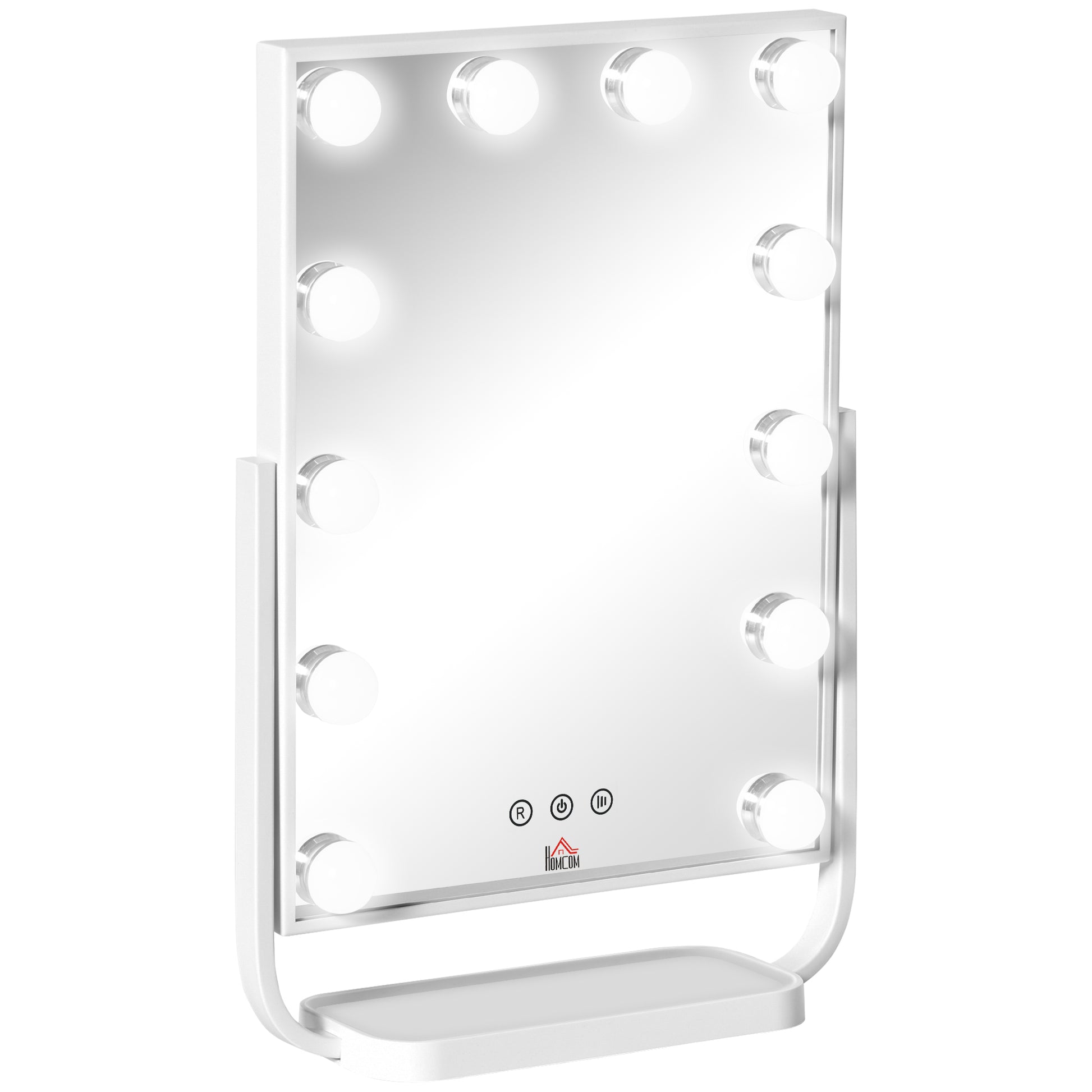 HOMCOM Hollywood LED Schminkspiegel mit Touchscreen - 3 Beleuchtungsmodi, neigbar, Adapter - weißes Metallglas   Aosom