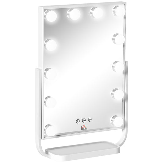 HOMCOM Hollywood LED Schminkspiegel mit Touchscreen - 3 Beleuchtungsmodi, neigbar, Adapter - weißes Metallglas   Aosom